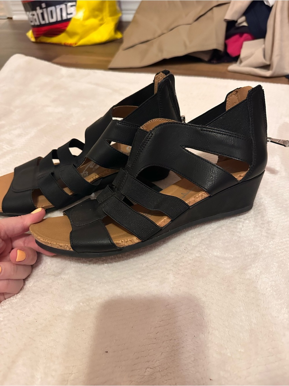 Mootsies Tootsies Black Strappy Wedge Sandal